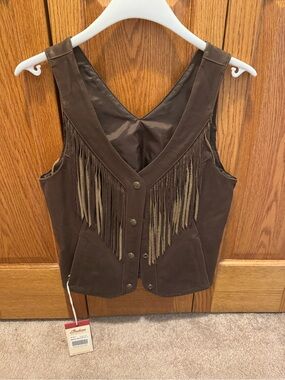 Indian Motorcycle Brown Fringe Leather Vest NWT